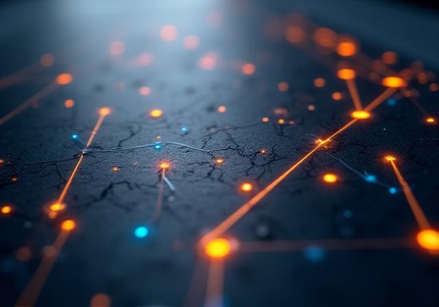 Nahaufnahme einer technischen Keramikoberfläche mit integriertem Schaltkreis